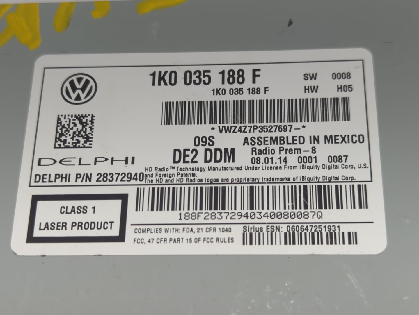 2013-2015 Volkswagen Passat Radio AM FM Cd Player Receiver Replacement P/N:1K0 035 188 F Fits Fits 2013 2014 2015 2016 2017 