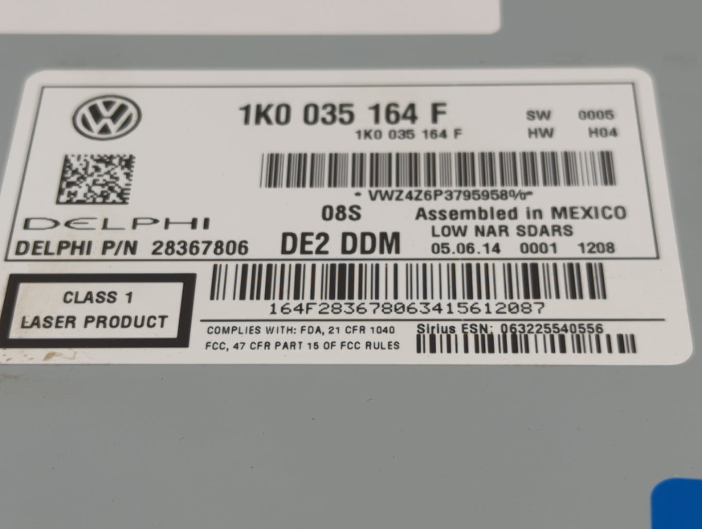 2013-2015 Volkswagen Passat Radio AM FM Cd Player Receiver Replacement P/N:1K0035164F Fits Fits 2013 2014 2015 OEM Used Auto