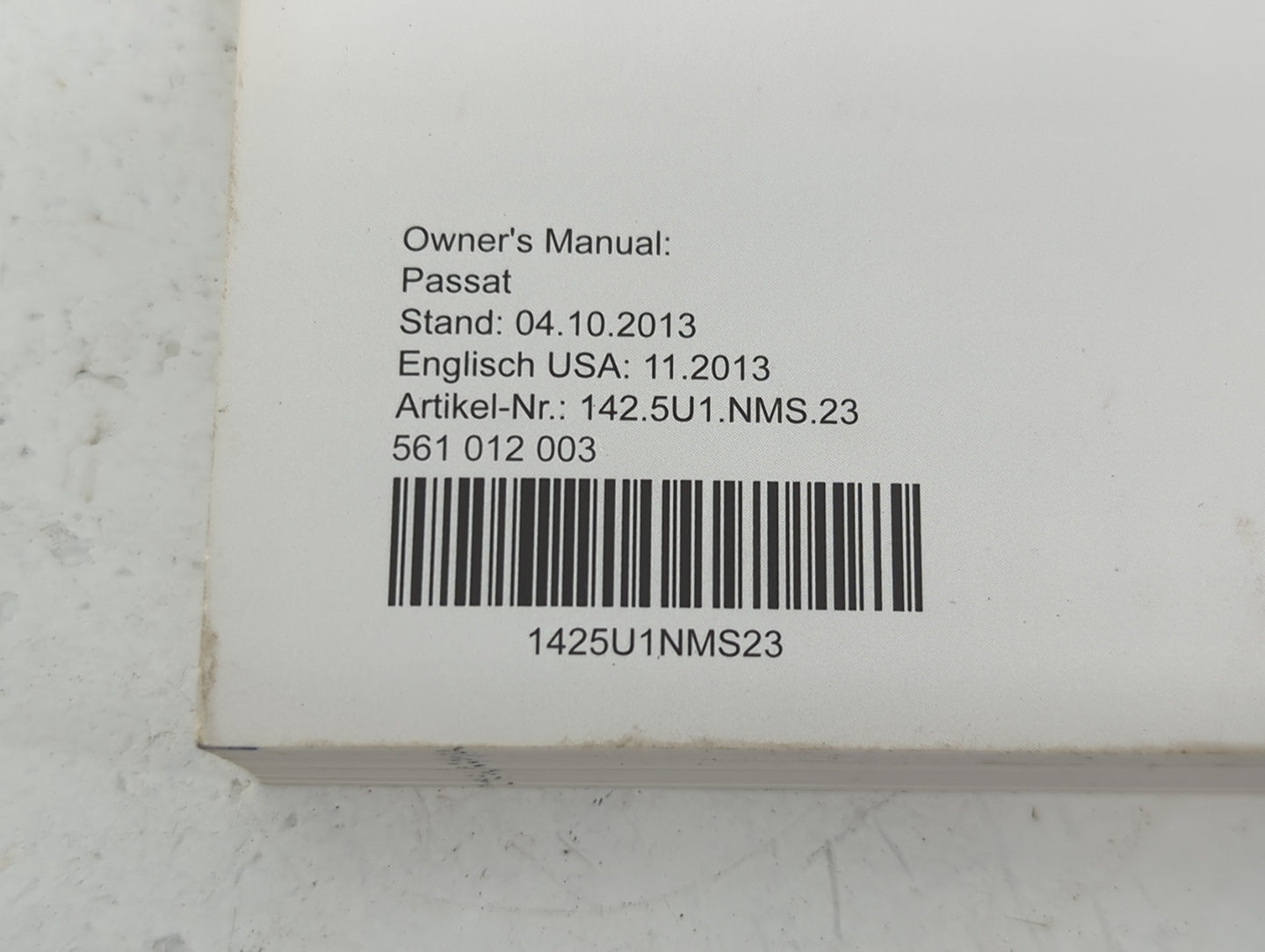 2014 Volkswagen Passat Owners Manual Book Guide P/N:561012003 OEM Used Auto Parts - Oemusedautoparts1.com