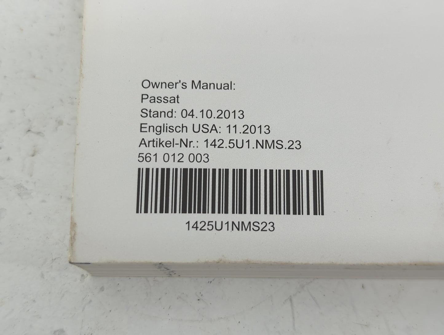 2014 Volkswagen Passat Owners Manual Book Guide P/N:561012003 OEM Used Auto Parts - Oemusedautoparts1.com