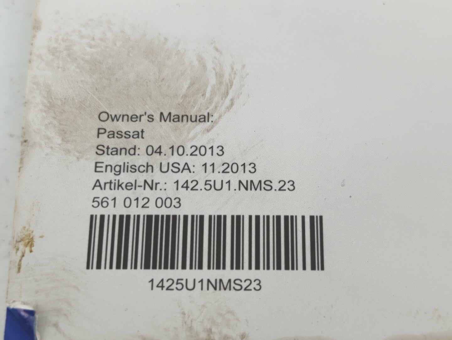 2014 Volkswagen Passat Owners Manual Book Guide P/N:561012003 1425U1NMS23 OEM Used Auto Parts - Oemusedautoparts1.com