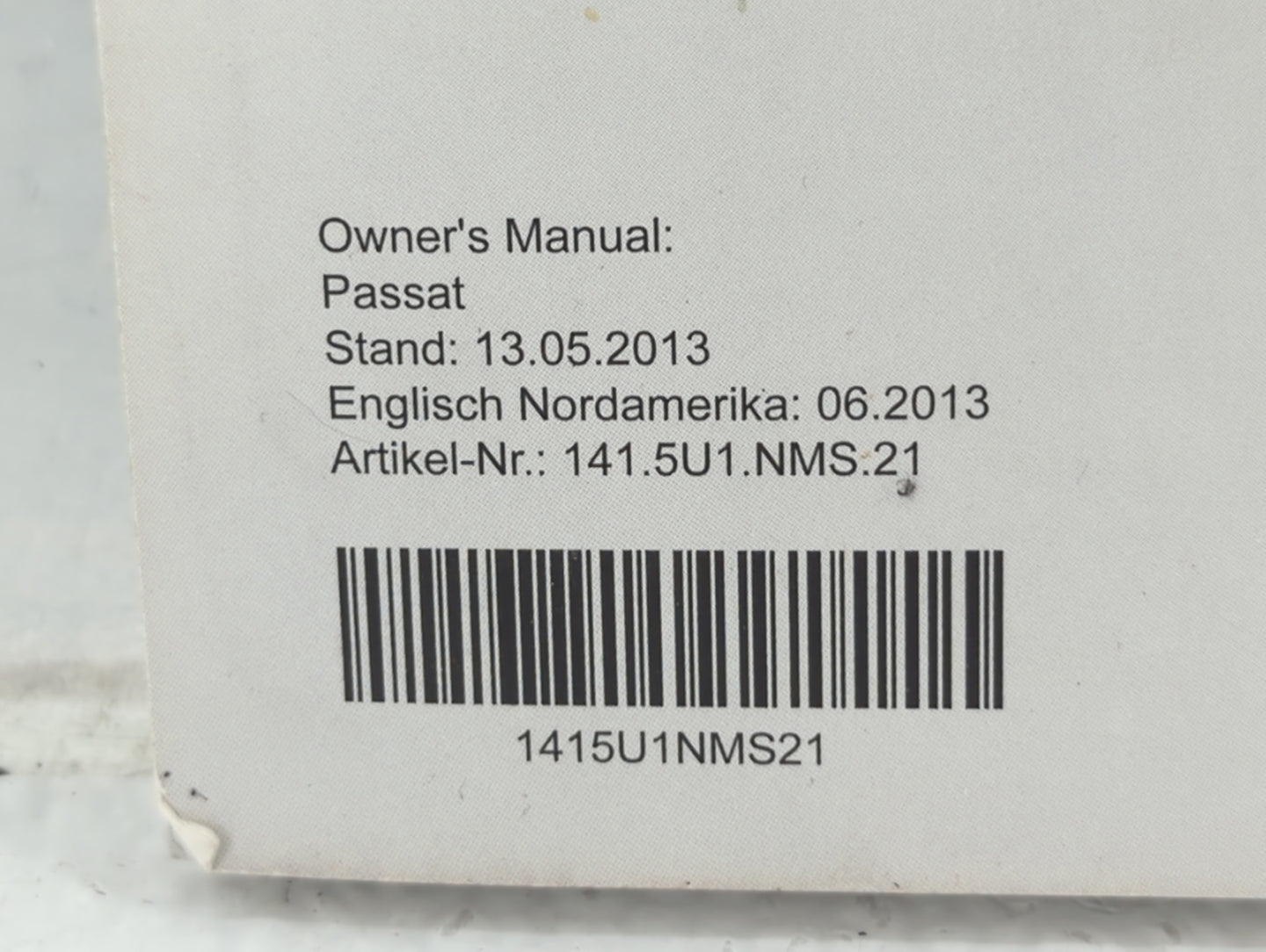 2014 Volkswagen Passat Owners Manual Book Guide OEM Used Auto Parts - Oemusedautoparts1.com