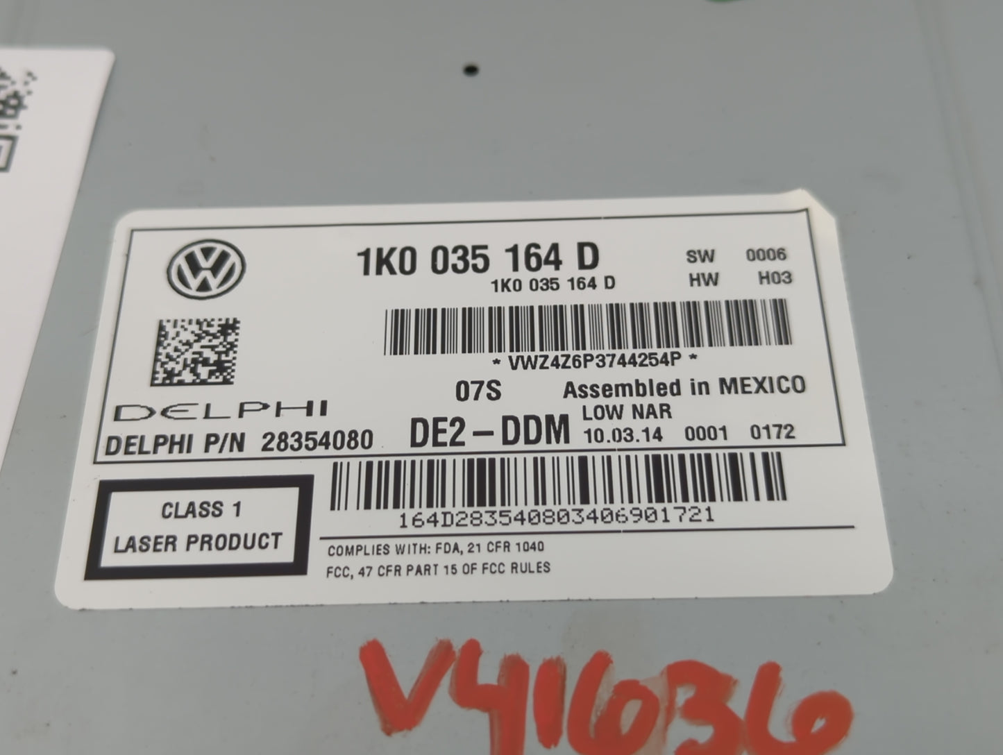 2012-2015 Volkswagen Passat Radio AM FM Cd Player Receiver Replacement P/N:1K0 035 164 D 28354813 Fits OEM Used Auto Parts -