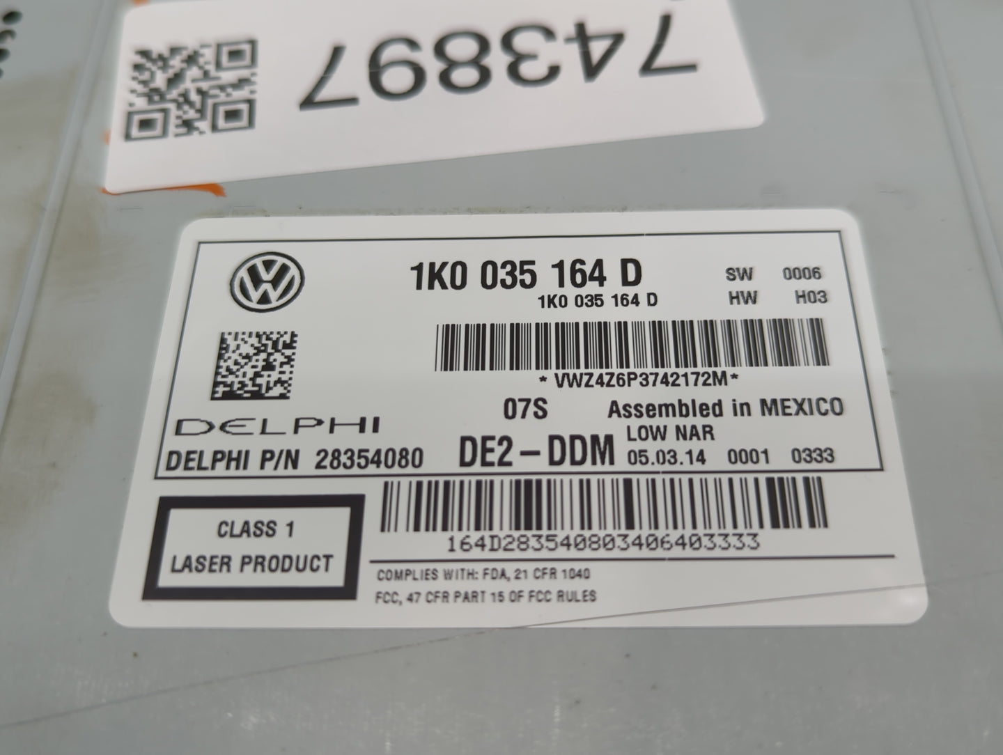 2012-2015 Volkswagen Passat Radio AM FM Cd Player Receiver Replacement P/N:1K0 035 164 D Fits Fits 2011 2012 2013 2014 2015 