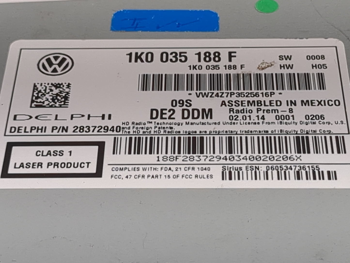 2009-2017 Volkswagen Tiguan Radio AM FM Cd Player Receiver Replacement P/N:1K0035188F 28372940 Fits OEM Used Auto Parts - Oe