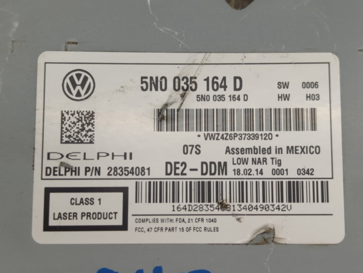 2009-2017 Volkswagen Tiguan Radio AM FM Cd Player Receiver Replacement P/N:5N0 035 164 D Fits OEM Used Auto Parts - Oemuseda