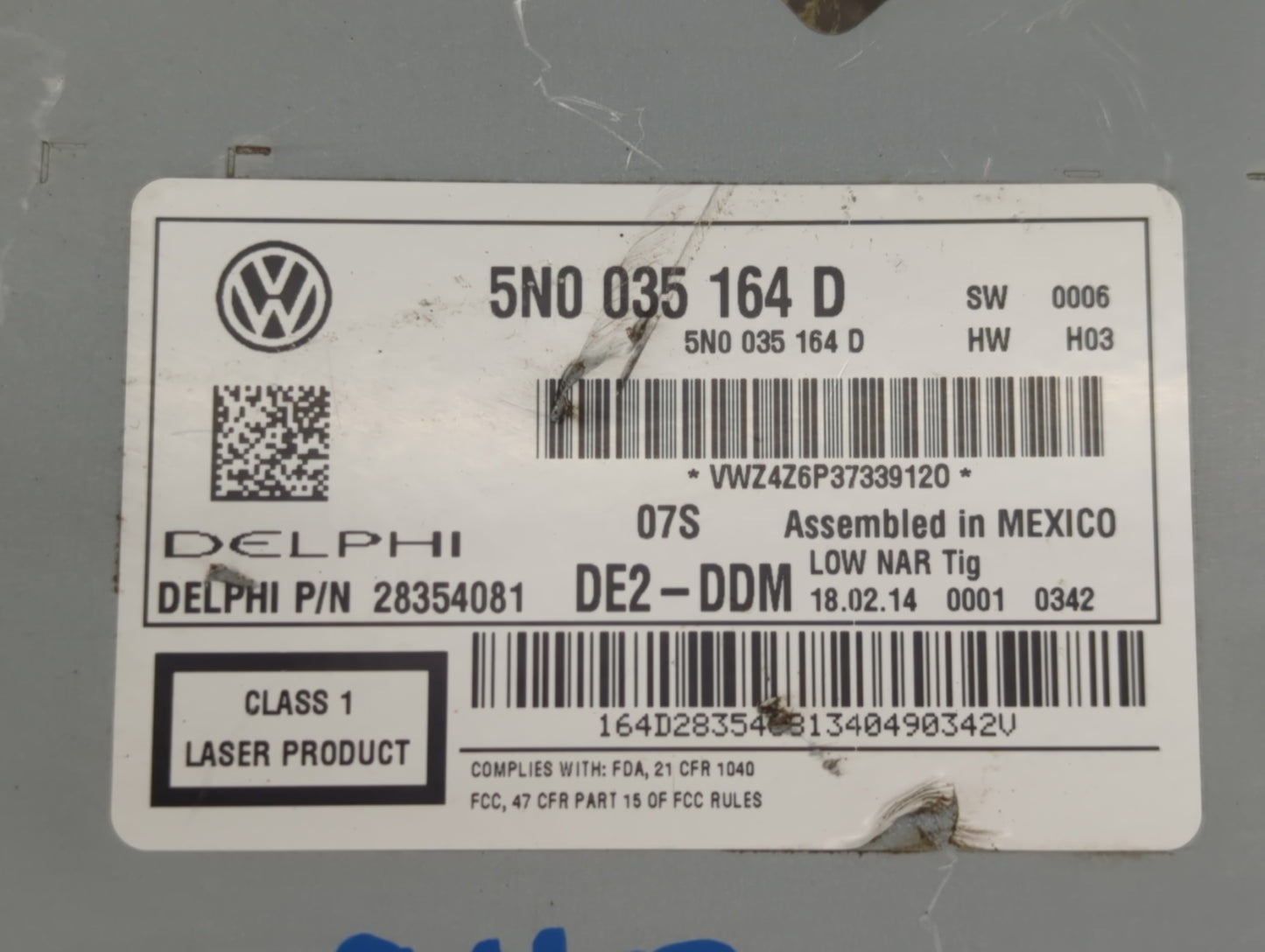 2009-2017 Volkswagen Tiguan Radio AM FM Cd Player Receiver Replacement P/N:5N0 035 164 D Fits OEM Used Auto Parts - Oemuseda