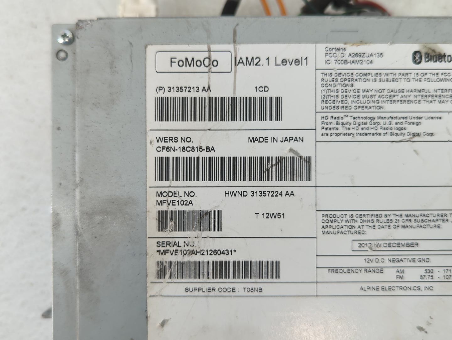 2014-2015 Volvo S60 Radio AM FM Cd Player Receiver Replacement P/N:CF6N-18C815-BA Fits Fits 2014 2015 2016 OEM Used Auto Par
