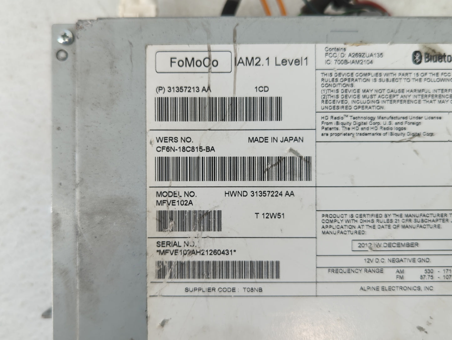 2014-2015 Volvo S60 Radio AM FM Cd Player Receiver Replacement P/N:CF6N-18C815-BA Fits Fits 2014 2015 2016 OEM Used Auto Par