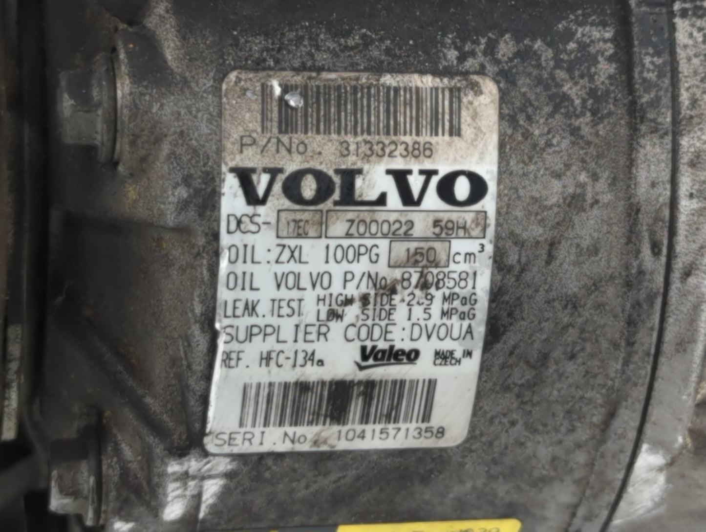 2014 Volvo V60 Air Conditioning A/c Ac Compressor Oem - Oemusedautoparts1.com