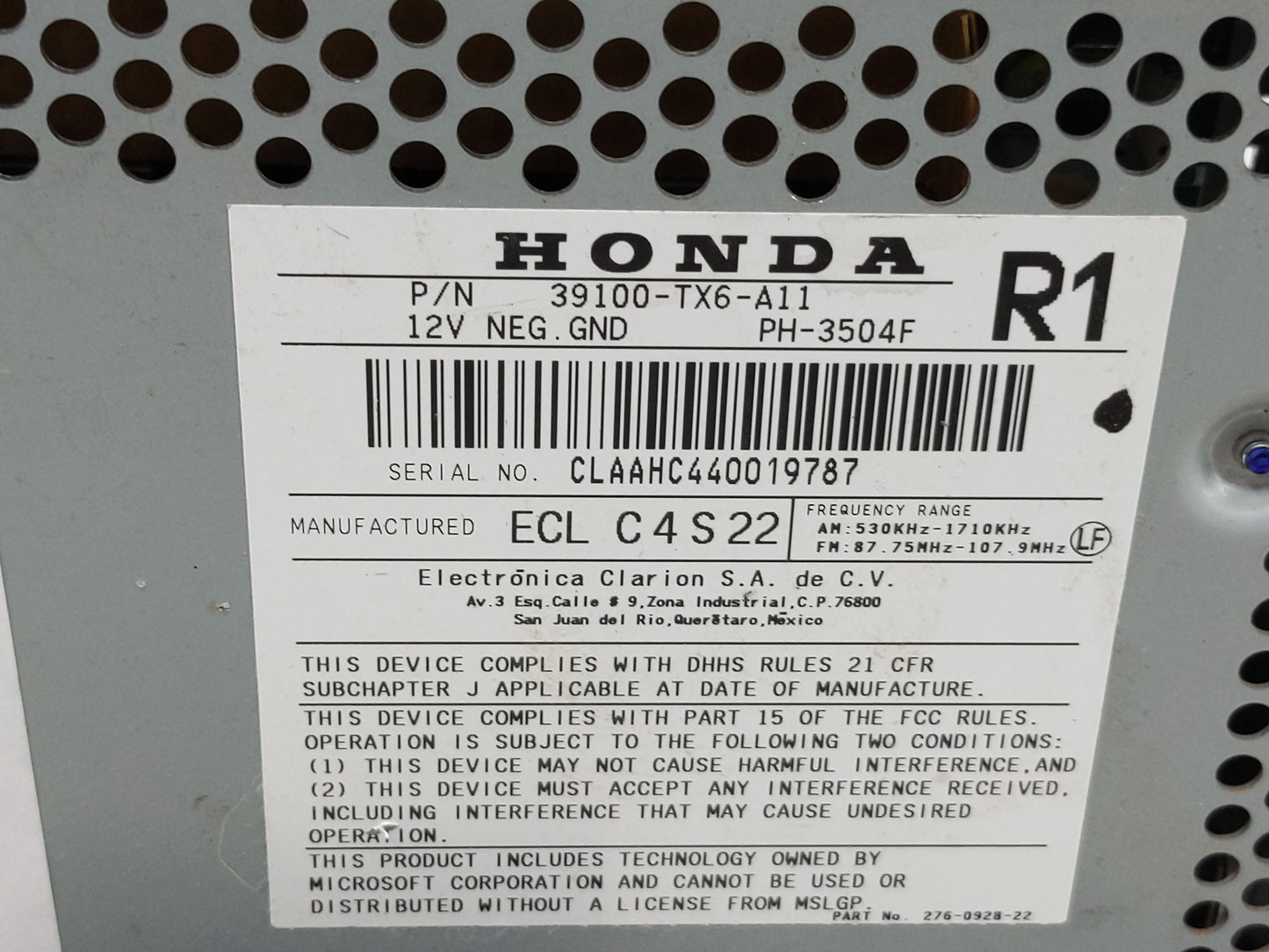 2013-2015 Acura Ilx Radio AM FM Cd Player Receiver Replacement P/N:39100-TX6-A11 Fits Fits 2013 2014 2015 OEM Used Auto Part