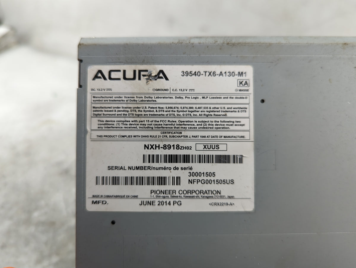 2013-2015 Acura Ilx Radio AM FM Cd Player Receiver Replacement P/N:39540-TX6-A130-M1 NXH-8918 Fits Fits 2013 2014 2015 OEM U