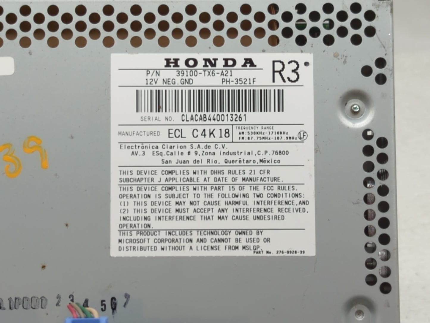 2014-2015 Acura Ilx Radio AM FM Cd Player Receiver Replacement P/N:39100-TX6-A21 Fits Fits 2014 2015 OEM Used Auto Parts - O