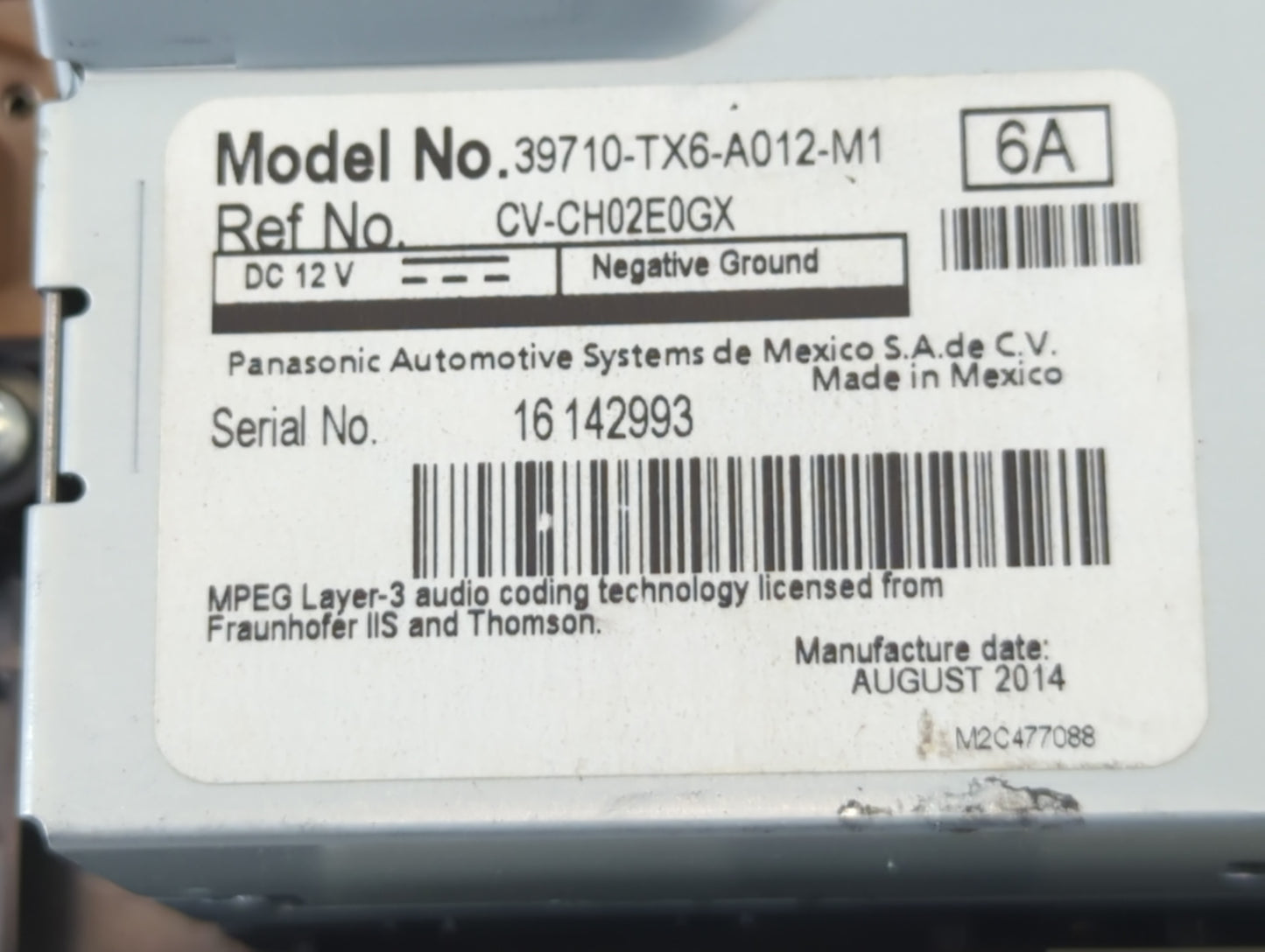 2013-2015 Acura Ilx Radio AM FM Cd Player Receiver Replacement P/N:39100-TX6-A012-M1 Fits Fits 2013 2014 2015 OEM Used Auto 