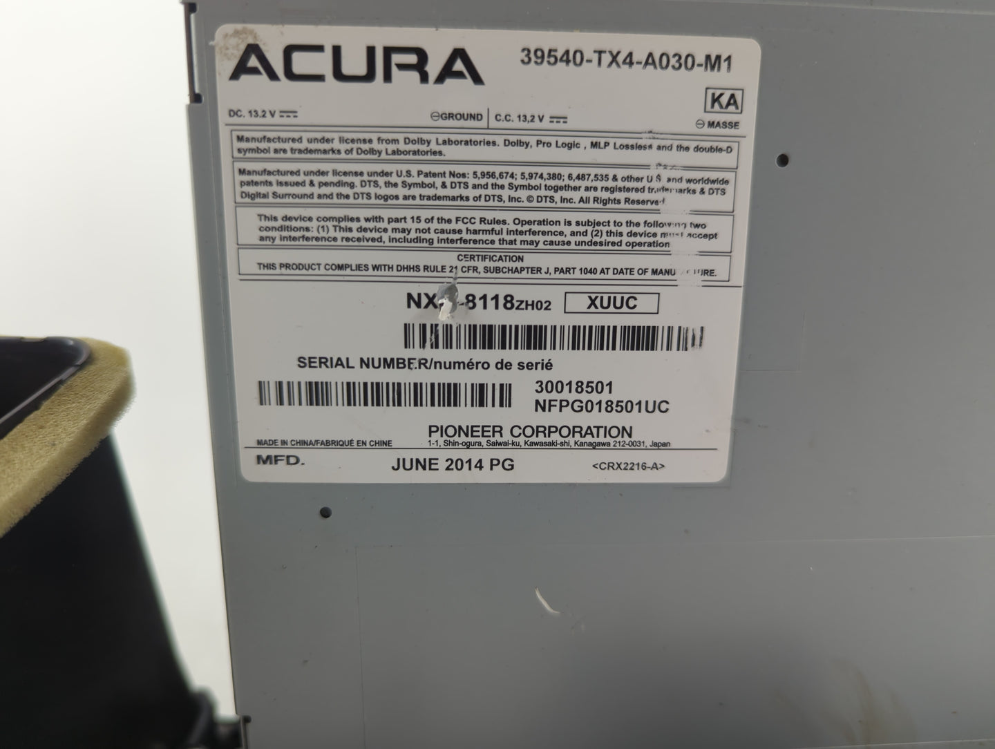2013-2015 Acura Rdx Radio AM FM Cd Player Receiver Replacement P/N:39540-TX4-A030-M1 Fits Fits 2013 2014 2015 OEM Used Auto 