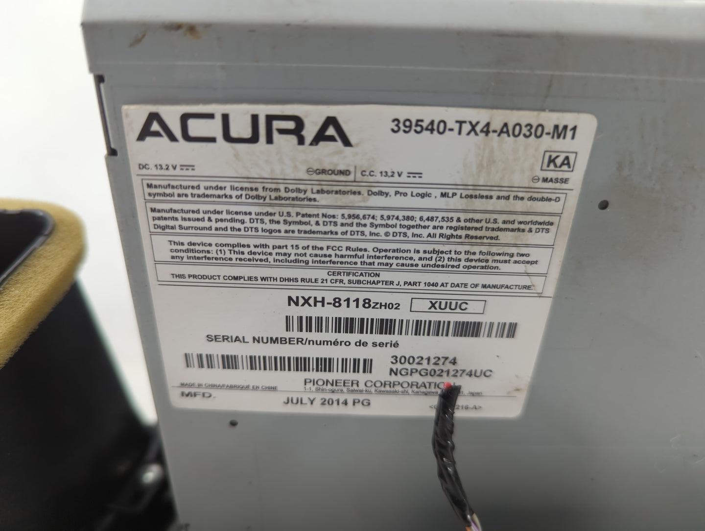 2013-2015 Acura Rdx Radio AM FM Cd Player Receiver Replacement P/N:39540-TX4-A030-M1 Fits Fits 2013 2014 2015 OEM Used Auto 