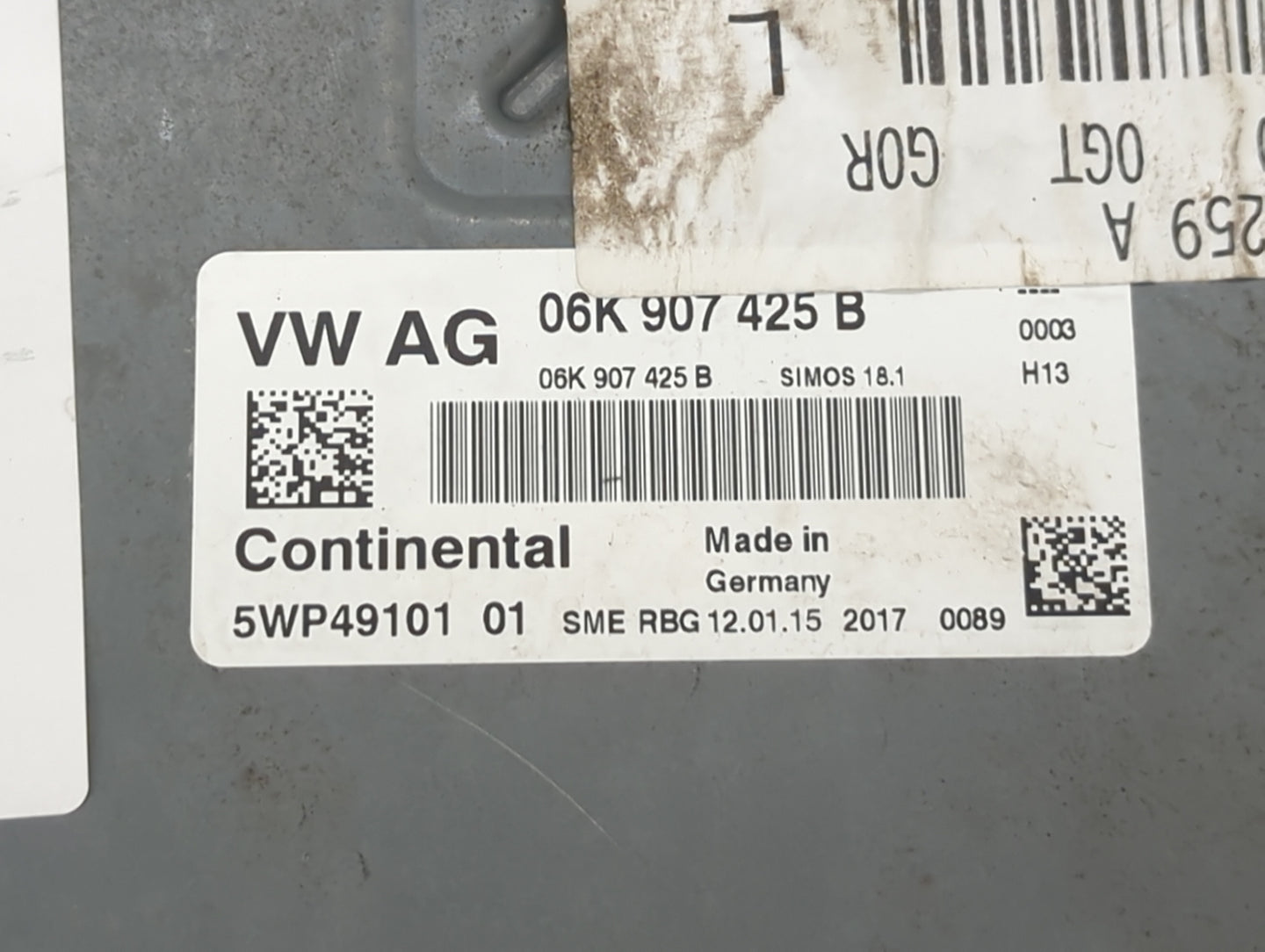2015 Audi A3 PCM Engine Control Computer ECU ECM PCU OEM P/N:06K907425B Fits Fits 2016 2017 OEM Used Auto Parts - Oemusedaut
