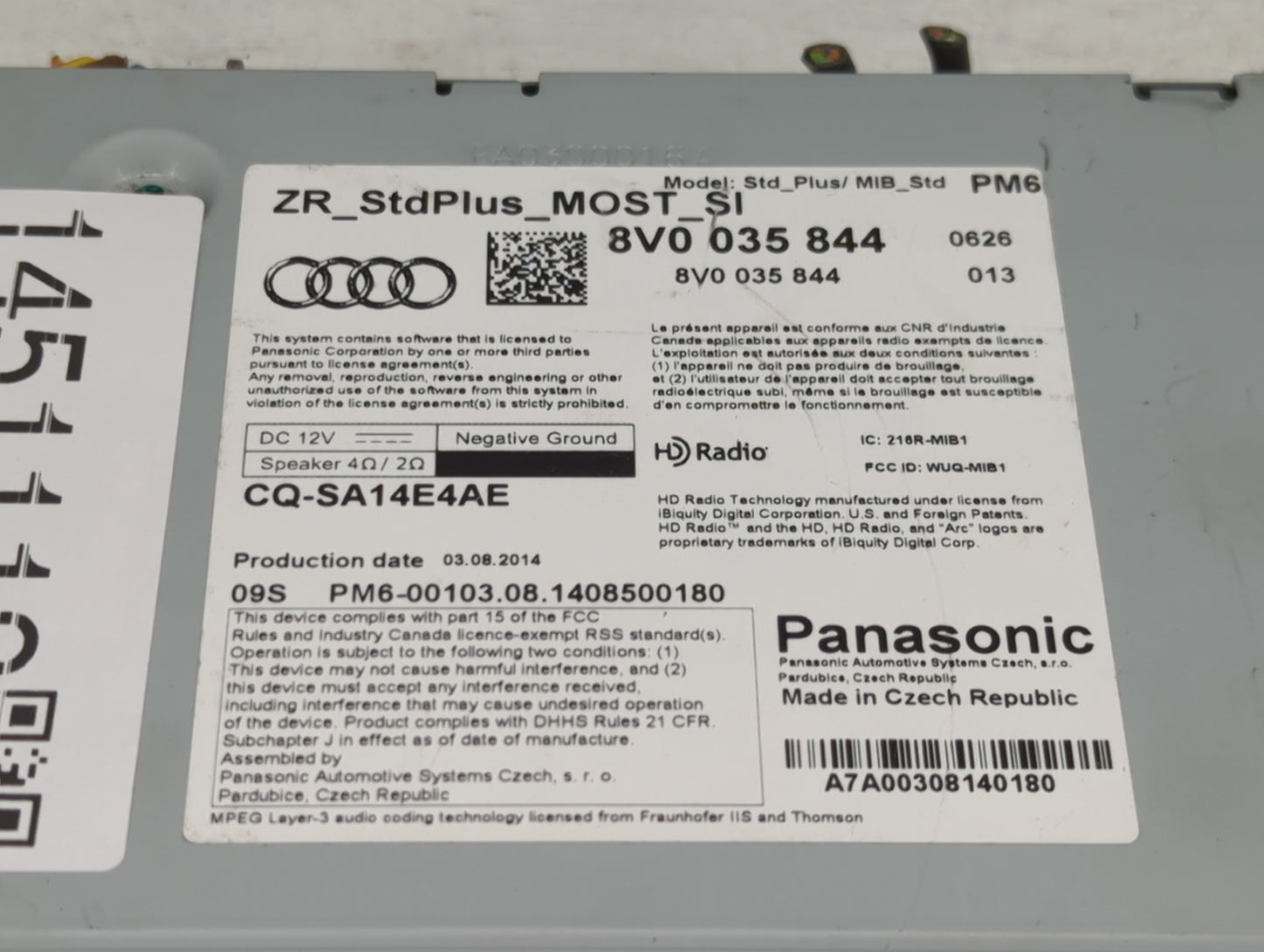 2015-2018 Audi A3 Radio AM FM Cd Player Receiver Replacement P/N:8V0035844 CQ-SA14E4AE, WUQ-MIB1 Fits Fits 2015 2016 2017 20