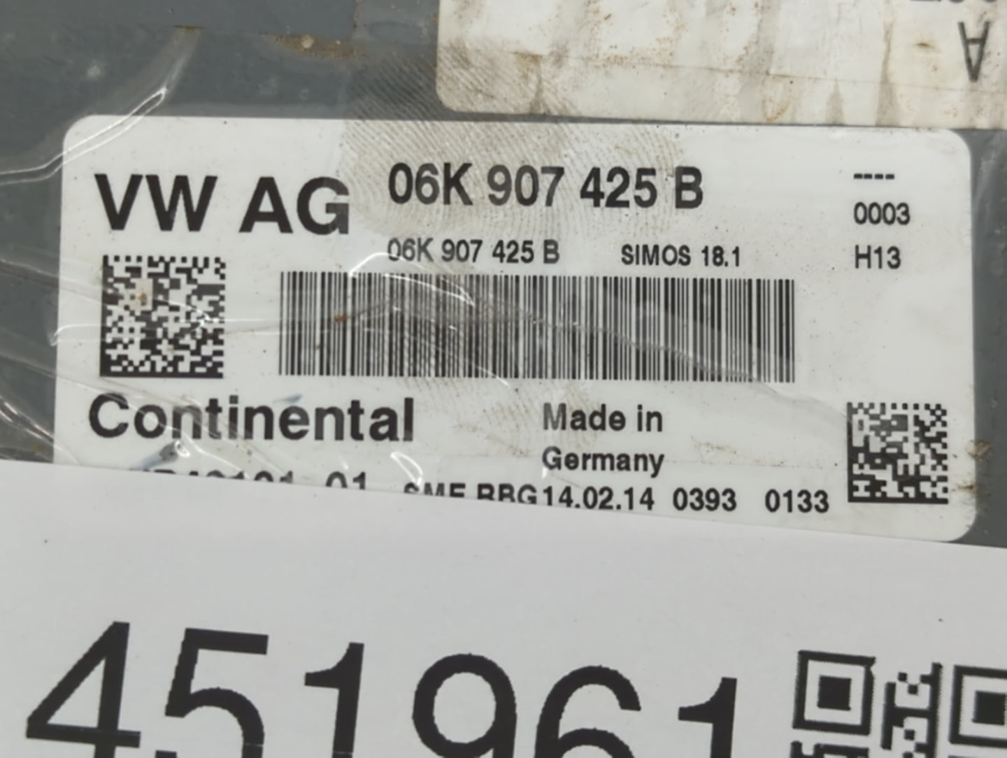 2015 Audi A3 PCM Engine Control Computer ECU ECM PCU OEM P/N:06K 907 425 B Fits Fits 2016 2017 OEM Used Auto Parts - Oemused