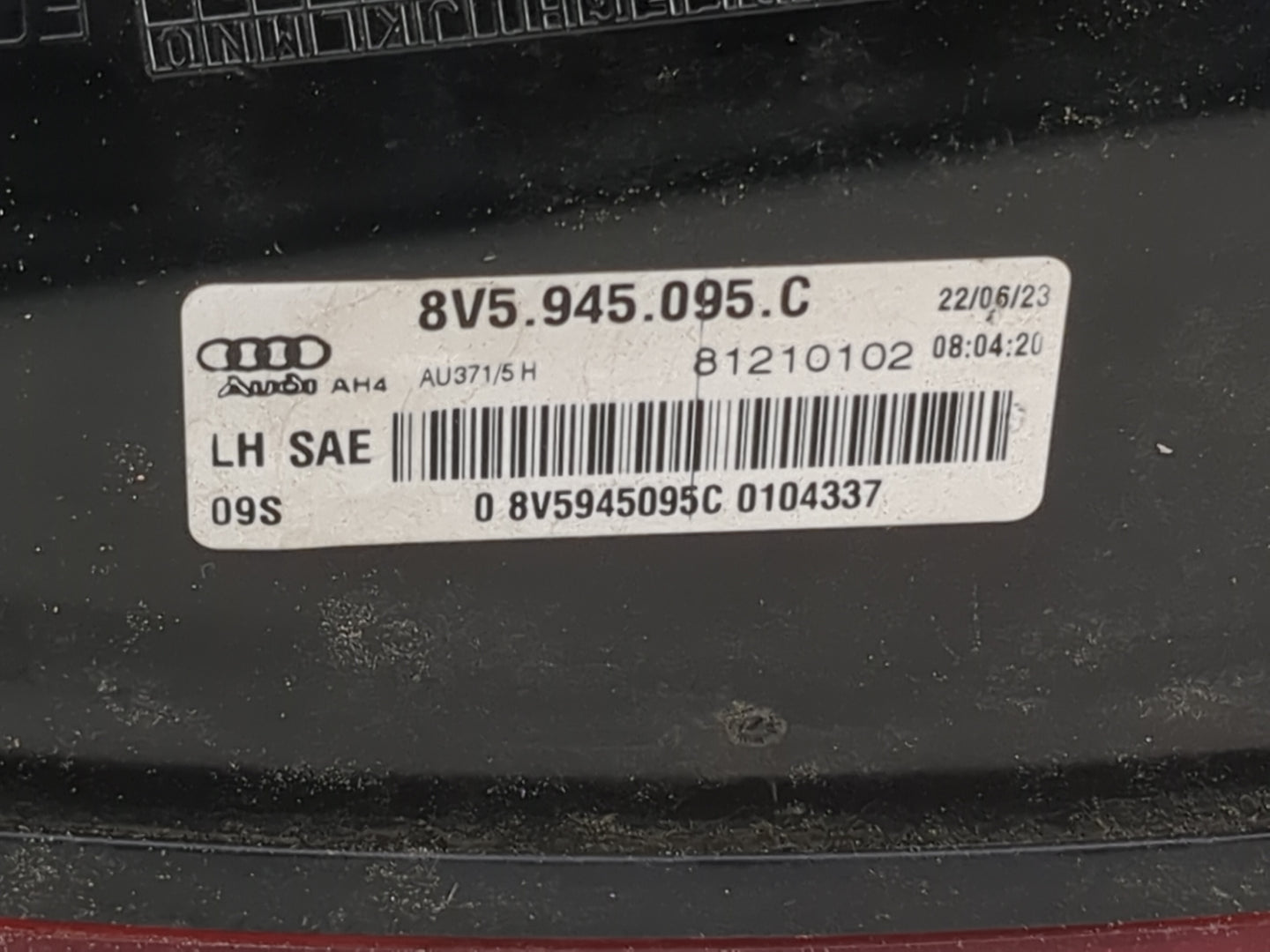 2015-2016 Audi A3 Tail Light Assembly Driver Left OEM P/N:81210102 8V5 945 -095 C Fits Fits 2015 2016 OEM Used Auto Parts - 
