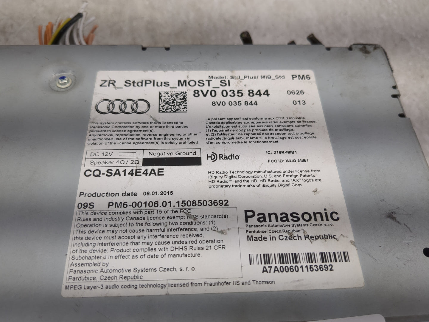 2015-2018 Audi A3 Radio AM FM Cd Player Receiver Replacement P/N:8V0035844 CQ-SA14E4AE, WUQ-MIB1 Fits Fits 2015 2016 2017 20
