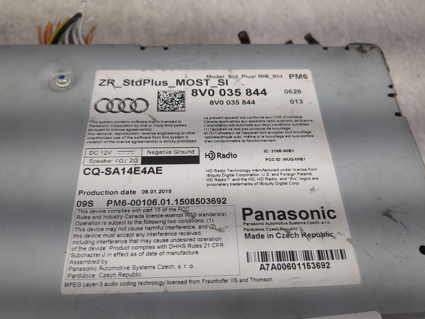 2015-2018 Audi A3 Radio AM FM Cd Player Receiver Replacement P/N:8V0035844 CQ-SA14E4AE, WUQ-MIB1 Fits Fits 2015 2016 2017 20