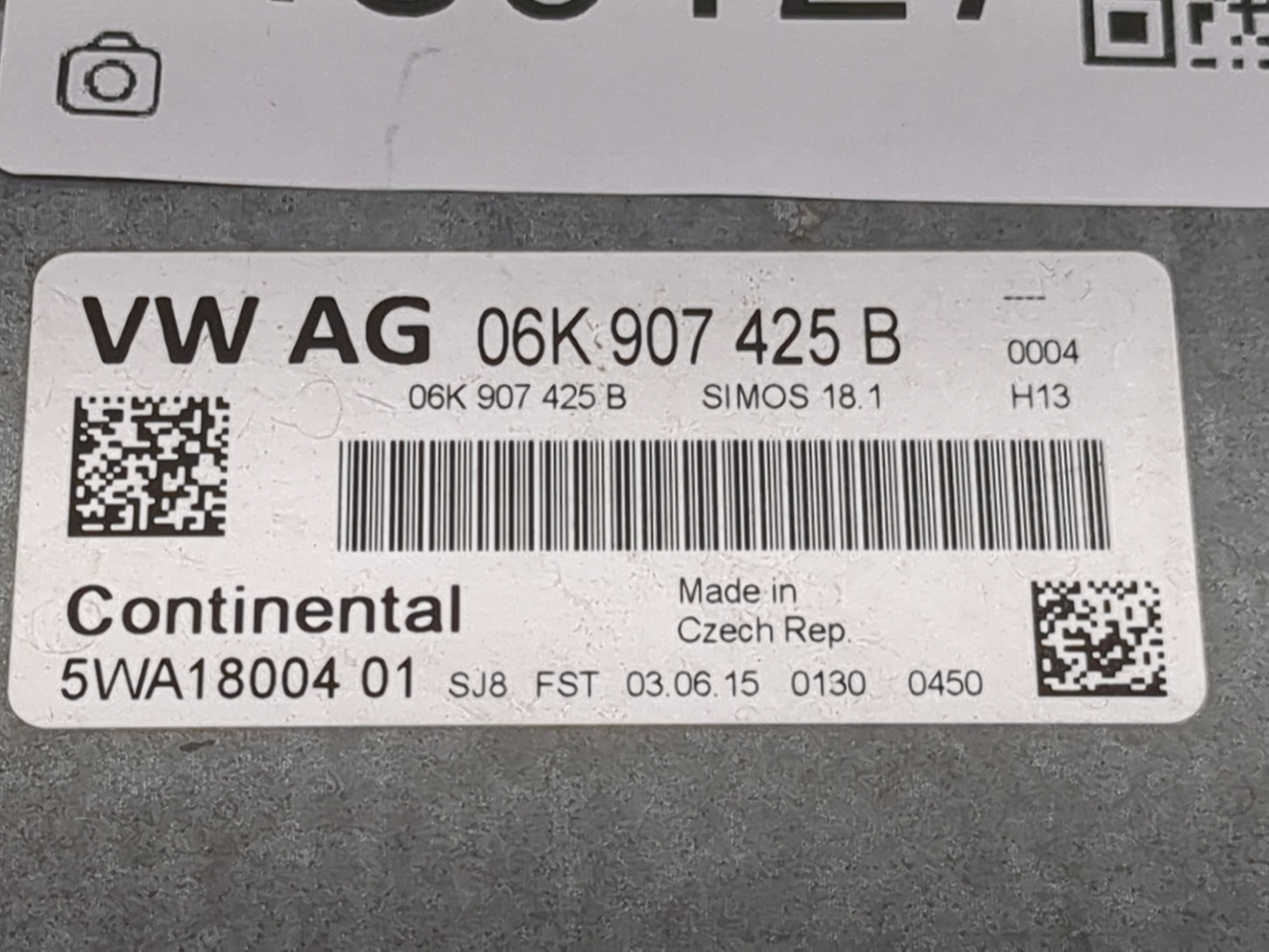 2015 Audi A3 PCM Engine Control Computer ECU ECM PCU OEM P/N:06K907425B 5WA1800401, SIMOS18.1 Fits OEM Used Auto Parts - Oem
