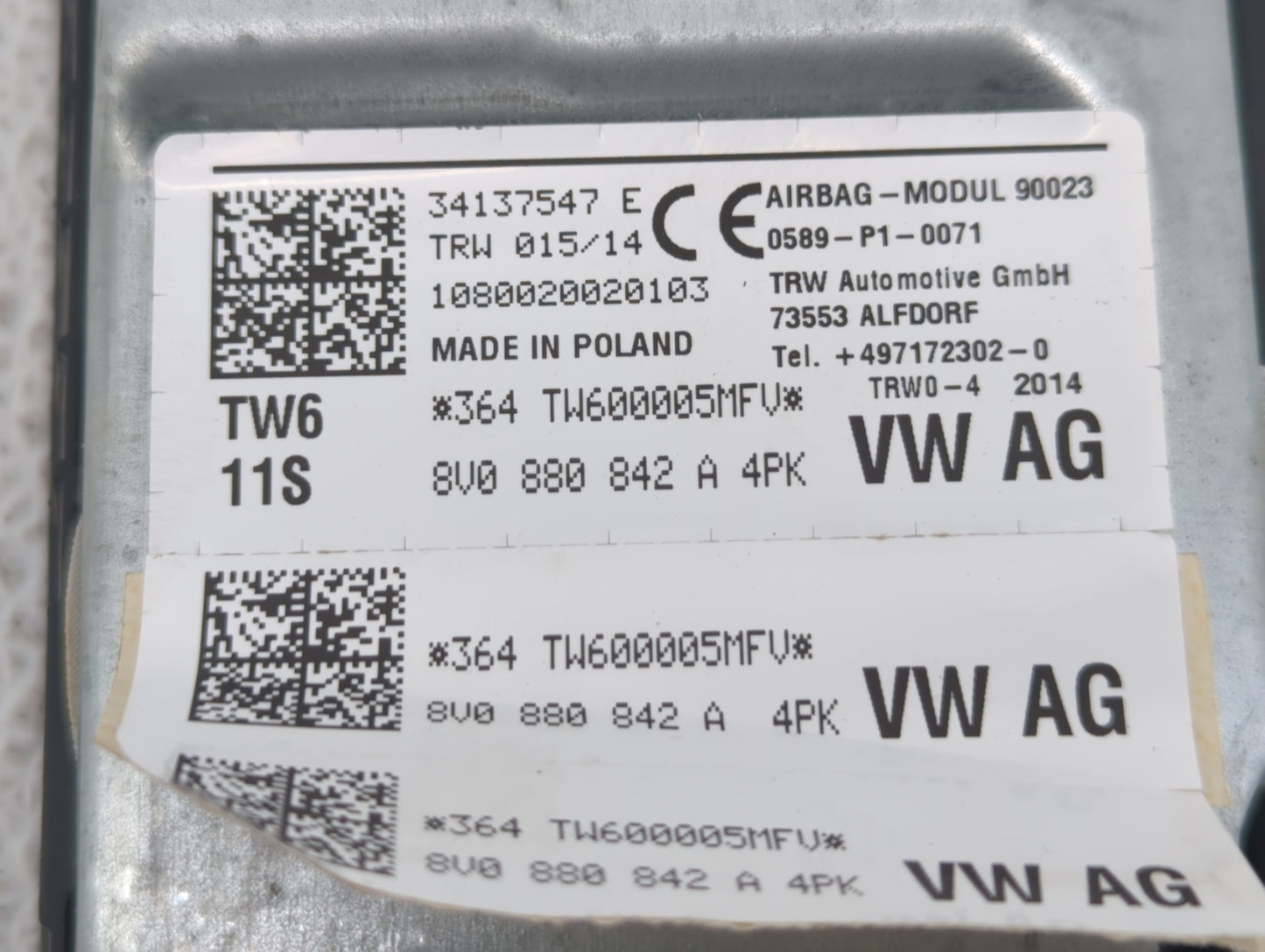 2015-2018 Audi A3 Air Bag Passenger Right Dashboard Oem - Oemusedautoparts1.com