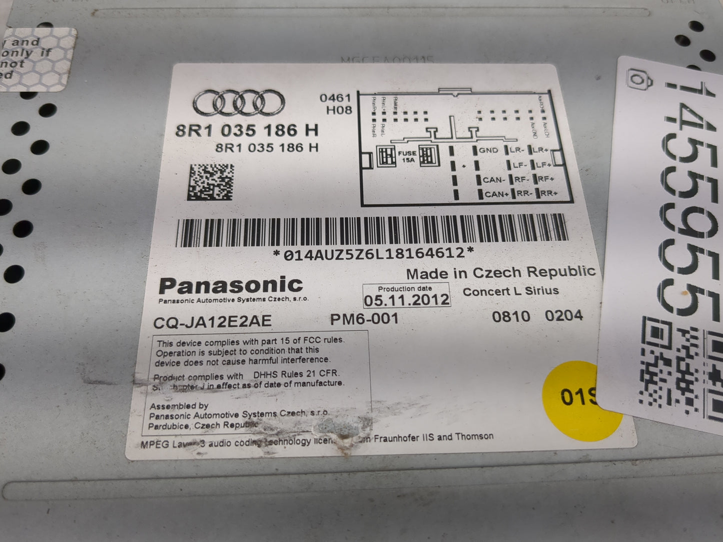 2013-2016 Audi A4 Radio AM FM Cd Player Receiver Replacement P/N:8R1035186Q CQ-JA12E6AE Fits Fits 2013 2014 2015 2016 OEM Us