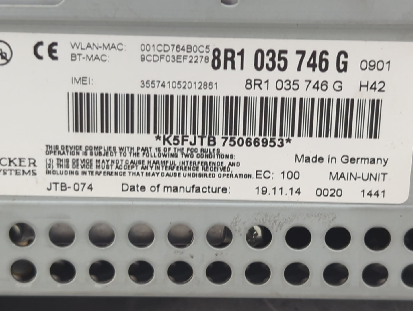 2015-2015 Audi A5 Multi Media Audio Radio Receiver Player Oem - Oemusedautoparts1.com