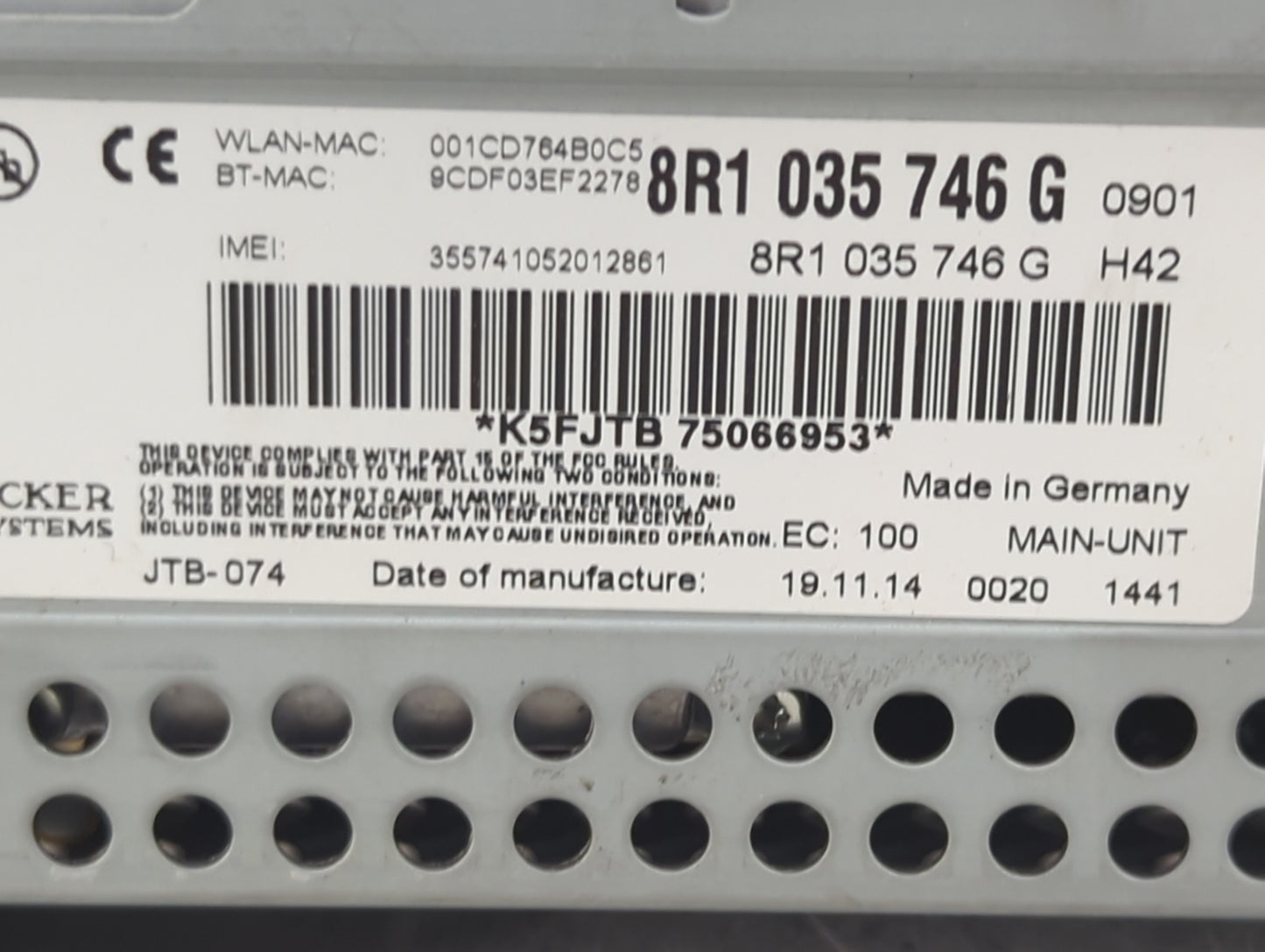 2015-2015 Audi A5 Multi Media Audio Radio Receiver Player Oem - Oemusedautoparts1.com