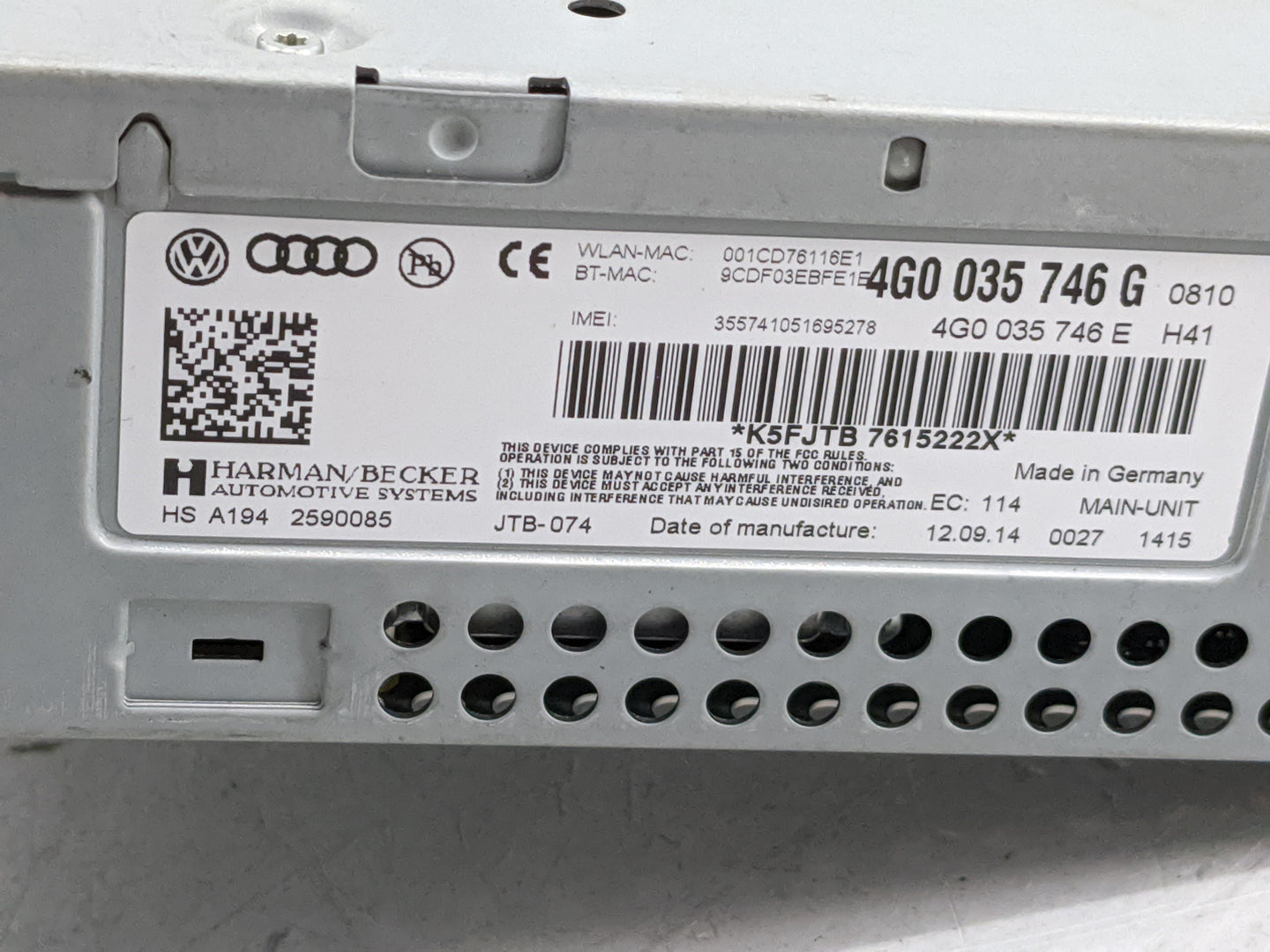 2012-2015 Audi A6 Radio AM FM Cd Player Receiver Replacement P/N:4G0 035 746 G Fits Fits 2012 2013 2014 2015 OEM Used Auto P