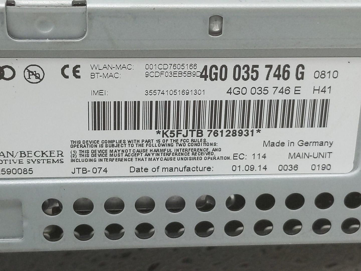 2012-2015 Audi A6 Radio AM FM Cd Player Receiver Replacement P/N:4G0035746G Fits Fits 2012 2013 2014 2015 2016 2017 OEM Used