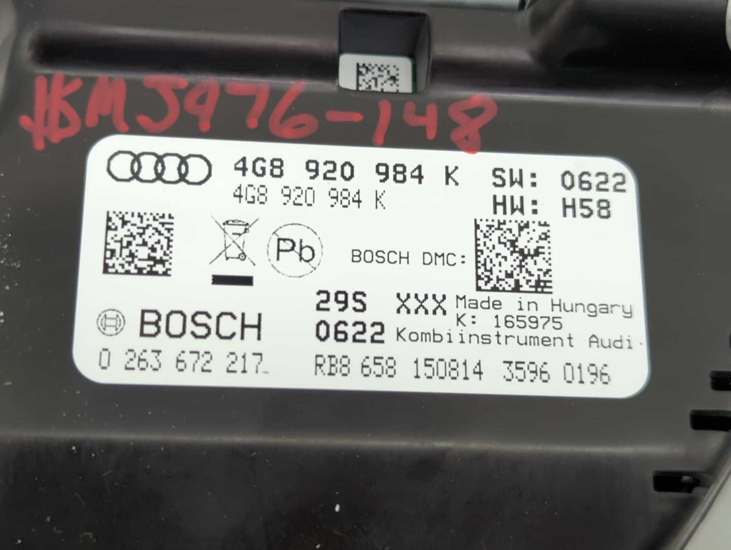 2014-2015 Audi A6 Instrument Cluster Speedometer Gauges P/N:4G8920984K 0263672217 Miles:16K Fits Fits 2014 2015 OEM Used Aut