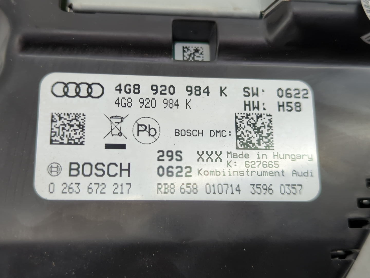 2014-2015 Audi A6 Instrument Cluster Speedometer Gauges P/N:4G8920984K 0263672217 Miles:98K Fits Fits 2014 2015 OEM Used Aut