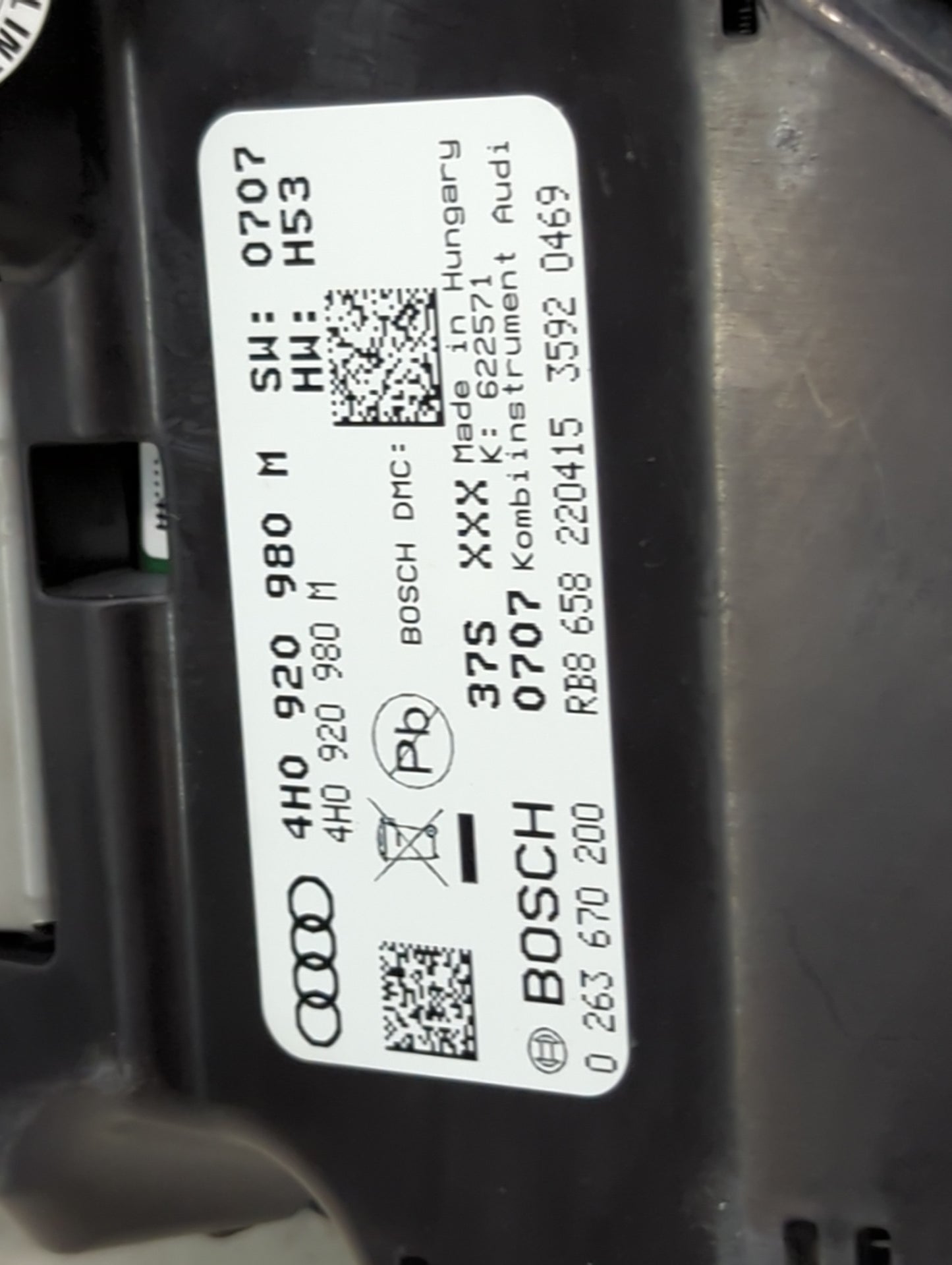 2015 Audi A8 Instrument Cluster Speedometer Gauges P/N:4H0920980M 0263670200, RB8658, 37S Miles:165K Fits OEM Used Auto Part