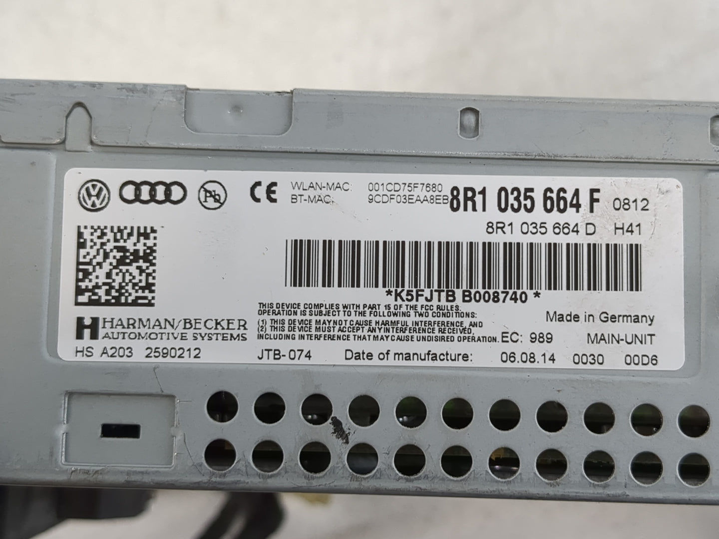 2011-2017 Audi Q5 Radio AM FM Cd Player Receiver Replacement P/N:8R1 035 664 F Fits Fits 2011 2012 2013 2014 2015 2016 2017 