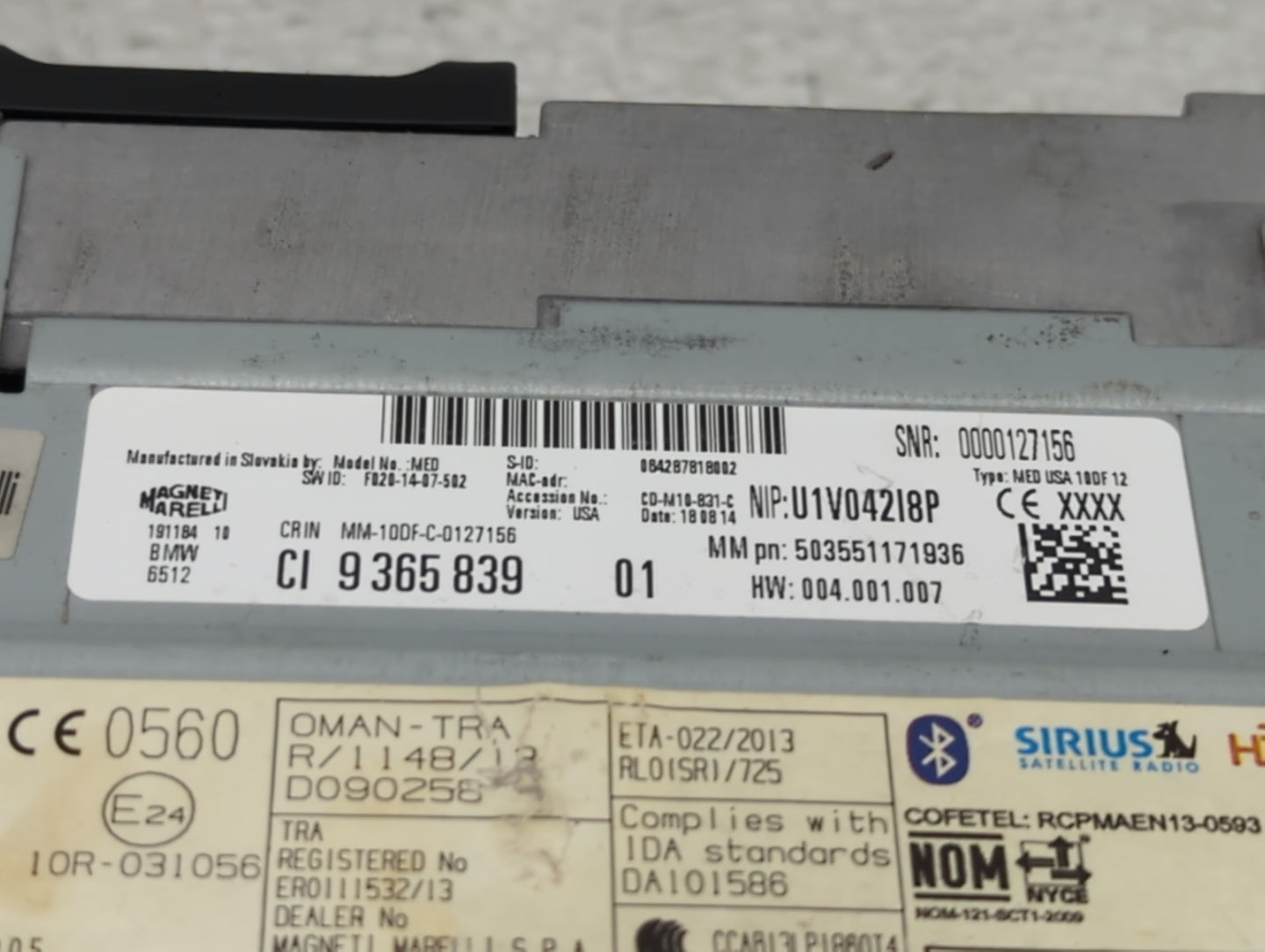 2014-2015 Bmw 320i Radio AM FM Cd Player Receiver Replacement P/N:9365839 503551171936, F020-14-07-502 Fits Fits 2014 2015 2