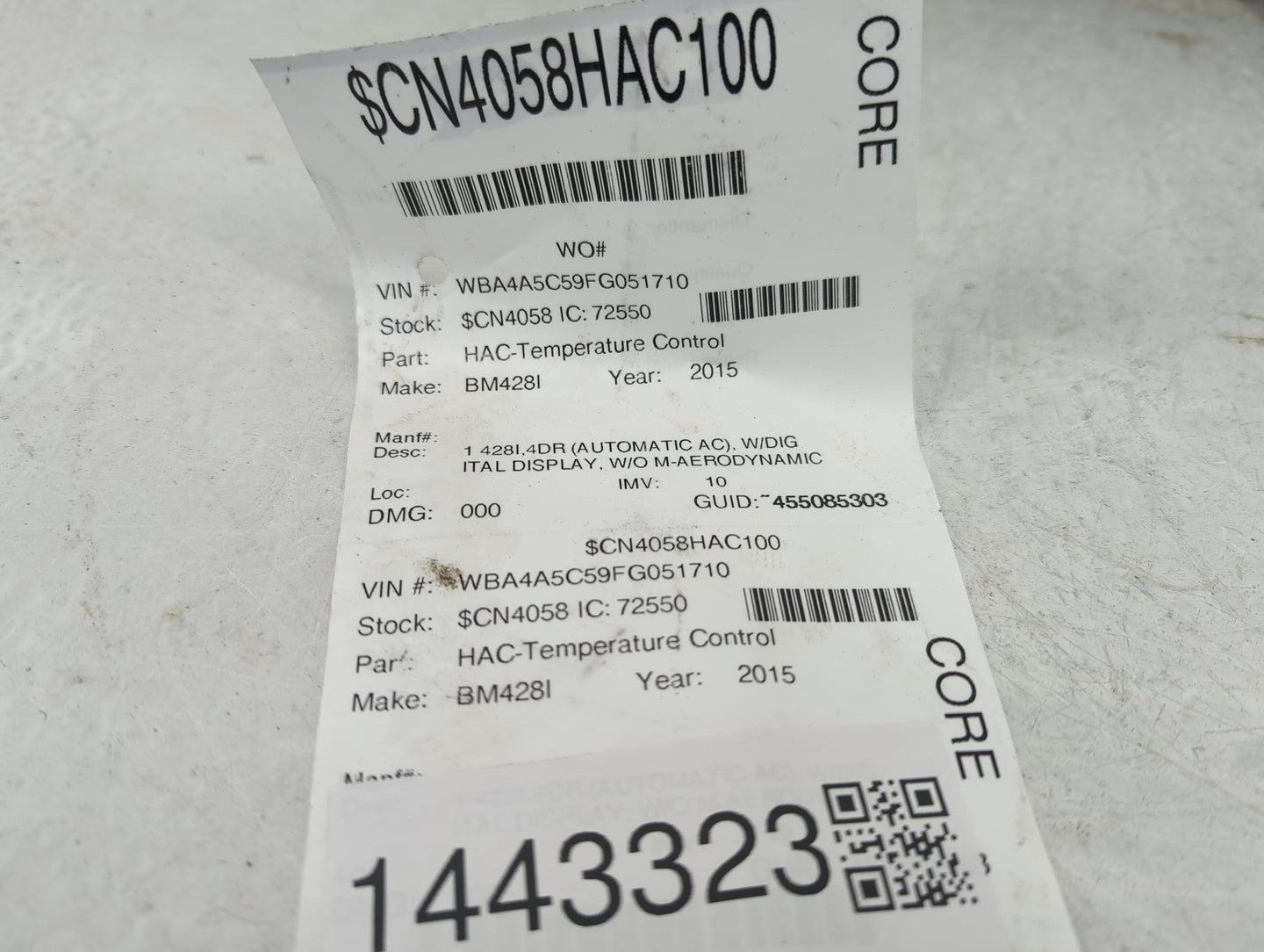 2015-2016 Bmw 428i Climate Control Module Temperature AC/Heater Replacement P/N:9363499-02 6131 9363499-02 Fits OEM Used Aut