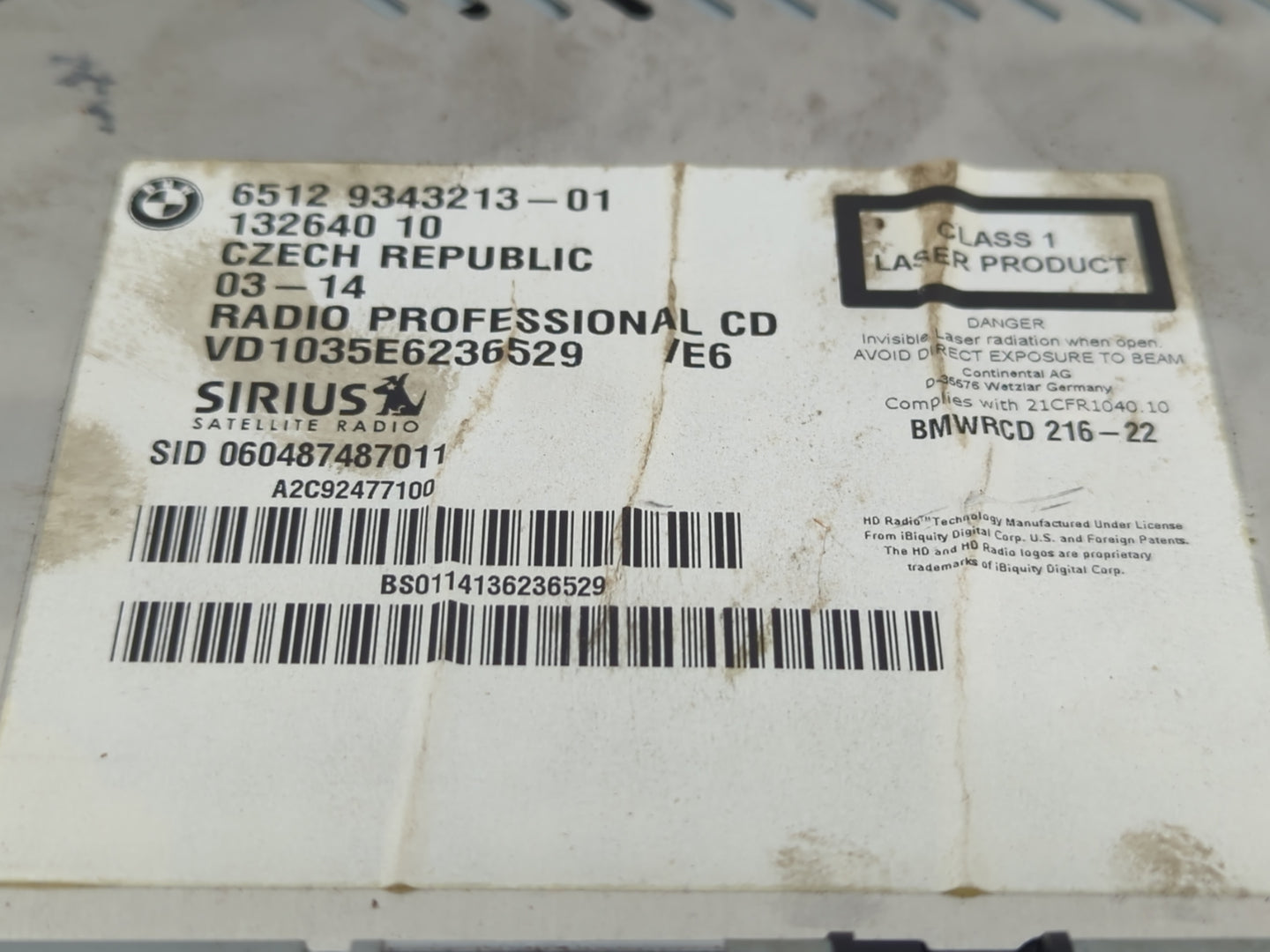 2012-2015 Bmw X1 Radio AM FM Cd Player Receiver Replacement P/N:6512 9343213-01 Fits Fits 2010 2011 2012 2013 2014 2015 2016