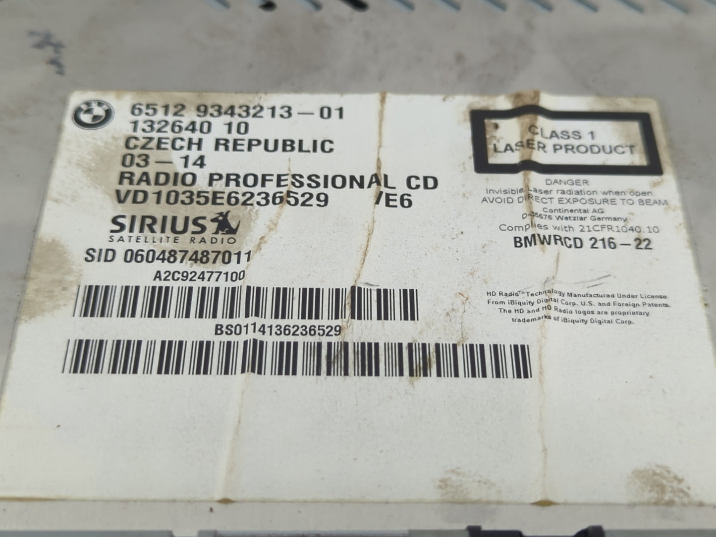 2012-2015 Bmw X1 Radio AM FM Cd Player Receiver Replacement P/N:6512 9343213-01 Fits Fits 2010 2011 2012 2013 2014 2015 2016