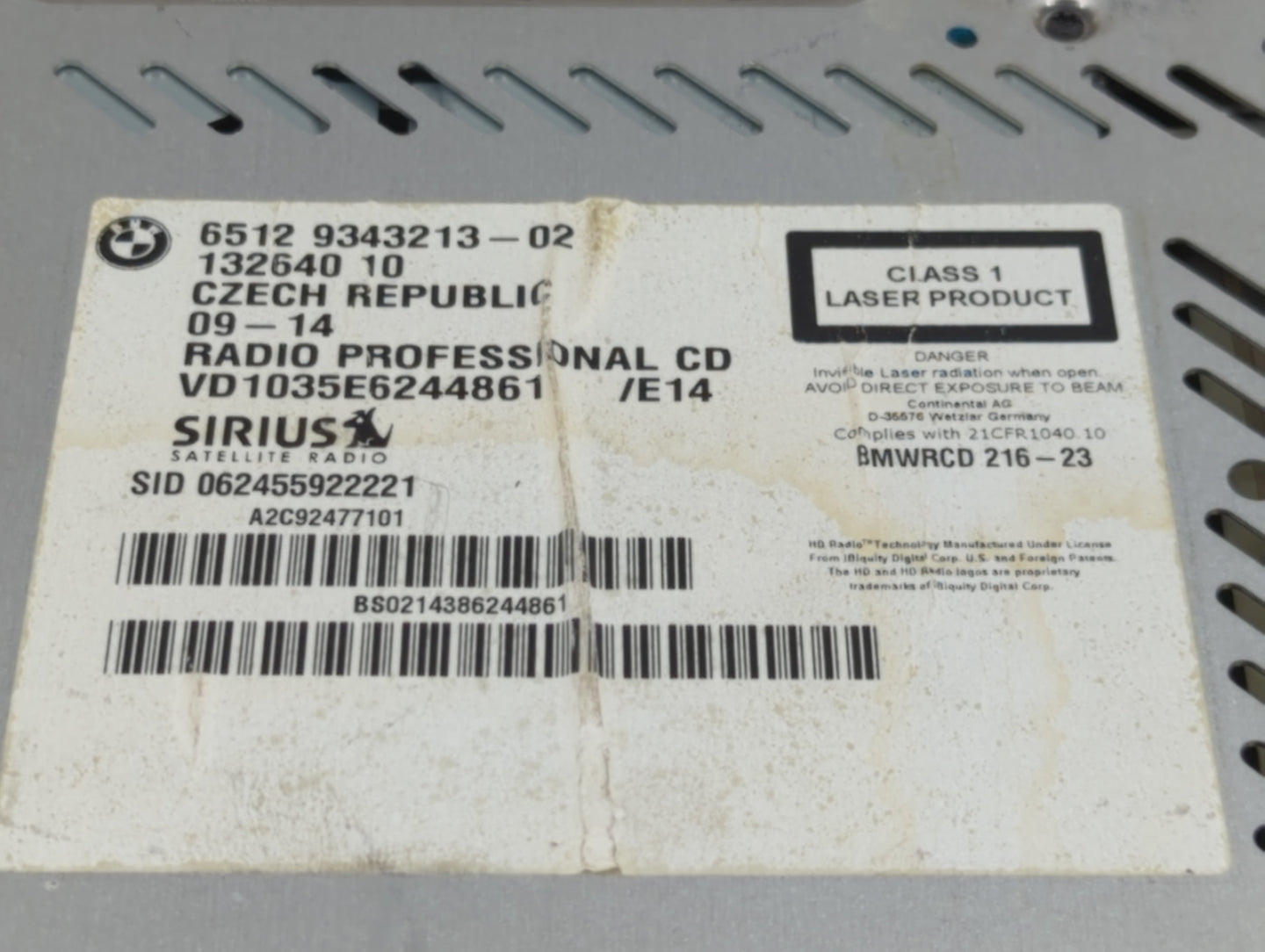 2012-2015 Bmw X1 Radio AM FM Cd Player Receiver Replacement P/N:65129343213-02 9343213 Fits Fits 2011 2012 2013 2014 2015 20