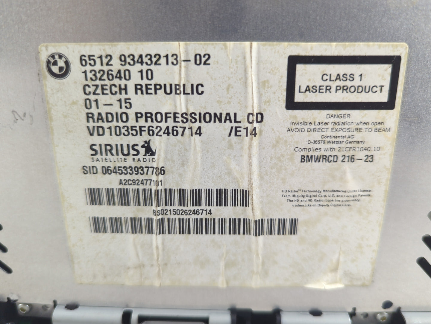 2012-2015 Bmw X1 Radio AM FM Cd Player Receiver Replacement P/N:65129343213-02 VD1035F6246714 Fits OEM Used Auto Parts - Oem