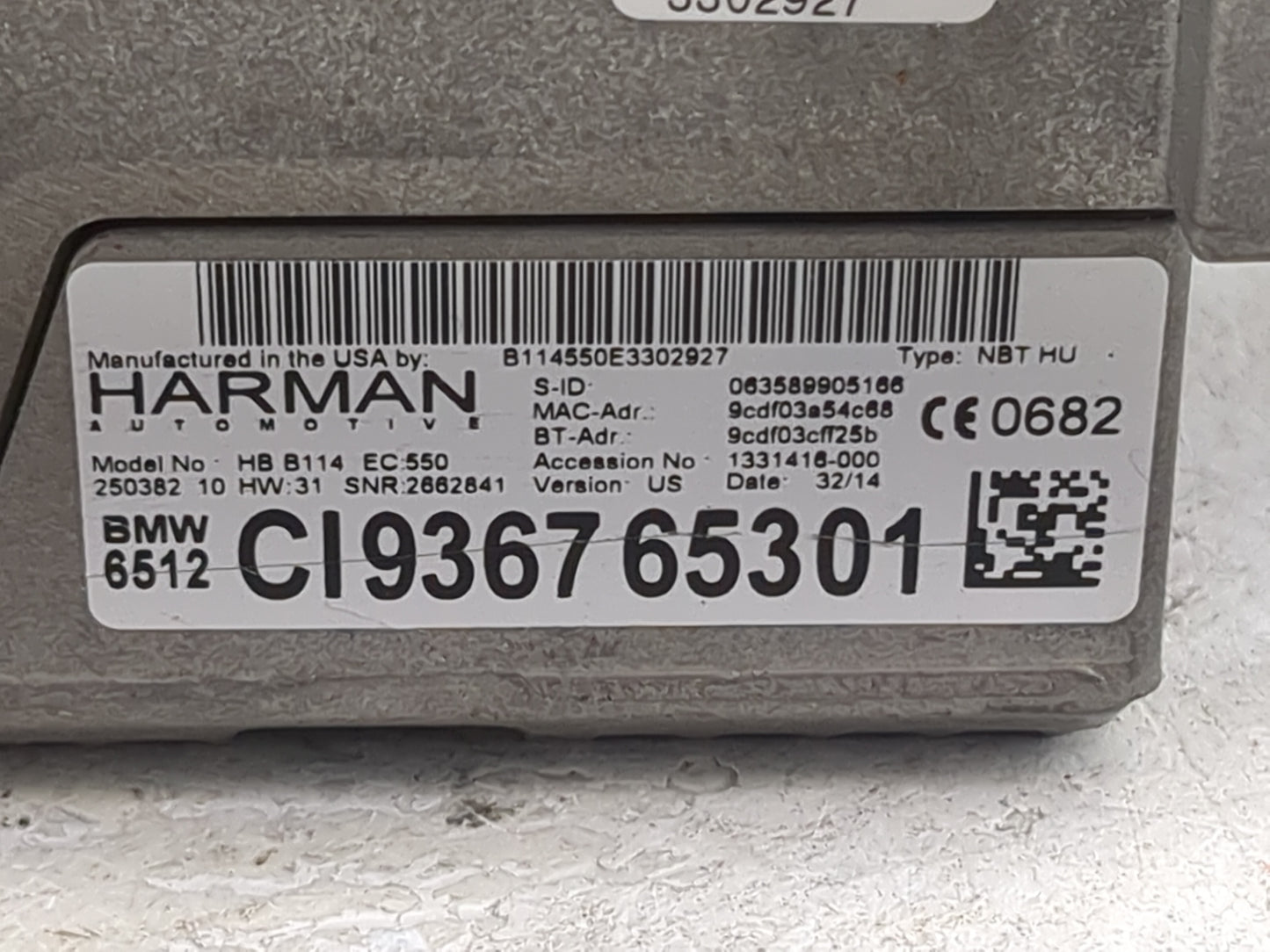 2015 Bmw X5 Radio AM FM Cd Player Receiver Replacement P/N:B114550E3302927 HB B114 EC:550, 9835699K9188, 6512 Fits OEM Used 