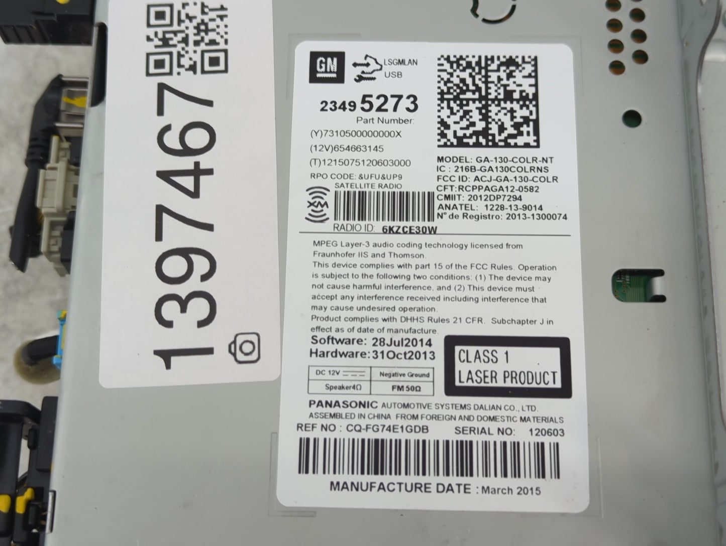 2015-2016 Buick Encore Radio AM FM Cd Player Receiver Replacement P/N:23495273 Fits Fits 2014 2015 2016 2017 OEM Used Auto P