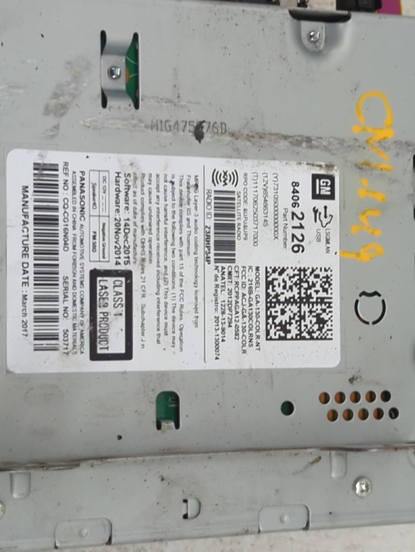 2015-2016 Chevrolet Cruze Radio AM FM Cd Player Receiver Replacement P/N:84062126 GA-130-COLR-NT Fits Fits 2014 2015 2016 20
