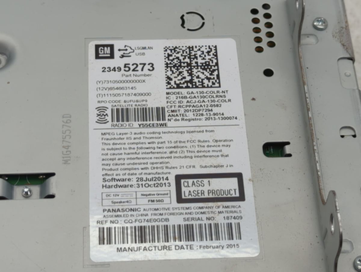 2015-2016 Chevrolet Cruze Am Fm Cd Player Radio Receiver 726188 - Oemusedautoparts1.com