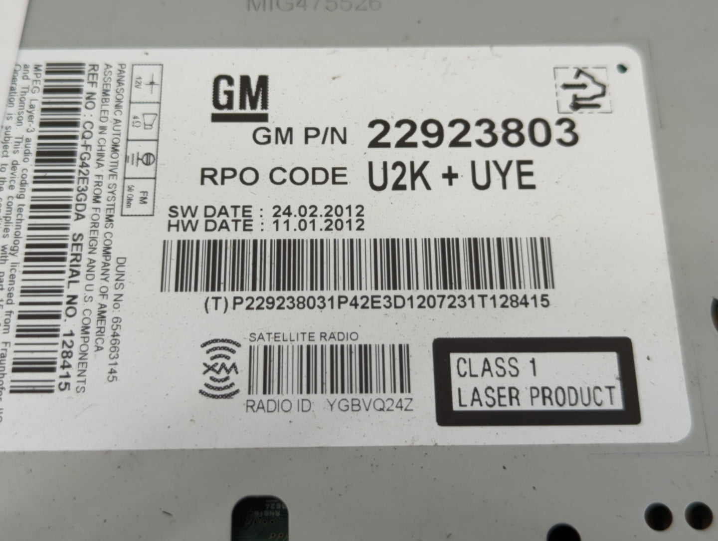 2013-2016 Chevrolet Cruze Radio AM FM Cd Player Receiver Replacement P/N:22923803 Fits Fits 2013 2014 2015 2016 OEM Used Aut