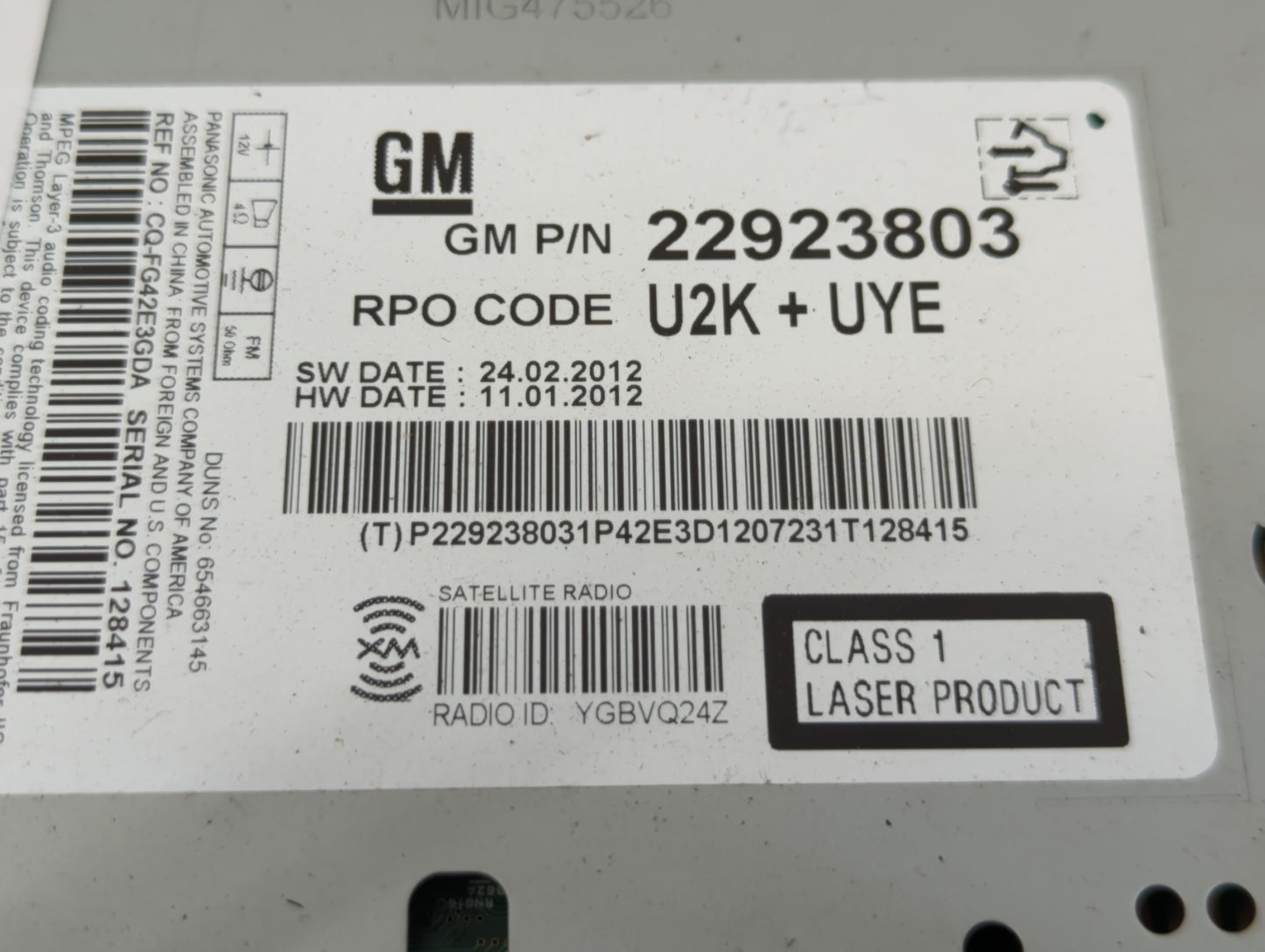 2013-2016 Chevrolet Cruze Radio AM FM Cd Player Receiver Replacement P/N:22923803 Fits Fits 2013 2014 2015 2016 OEM Used Aut