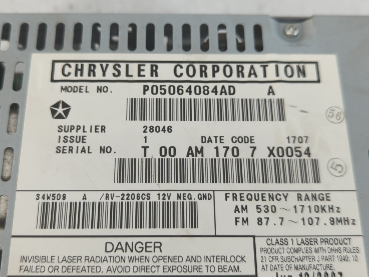 2013-2016 Chevrolet Cruze Radio AM FM Cd Player Receiver Replacement P/N:P05064084AD Fits Fits 2013 2014 2015 2016 OEM Used 